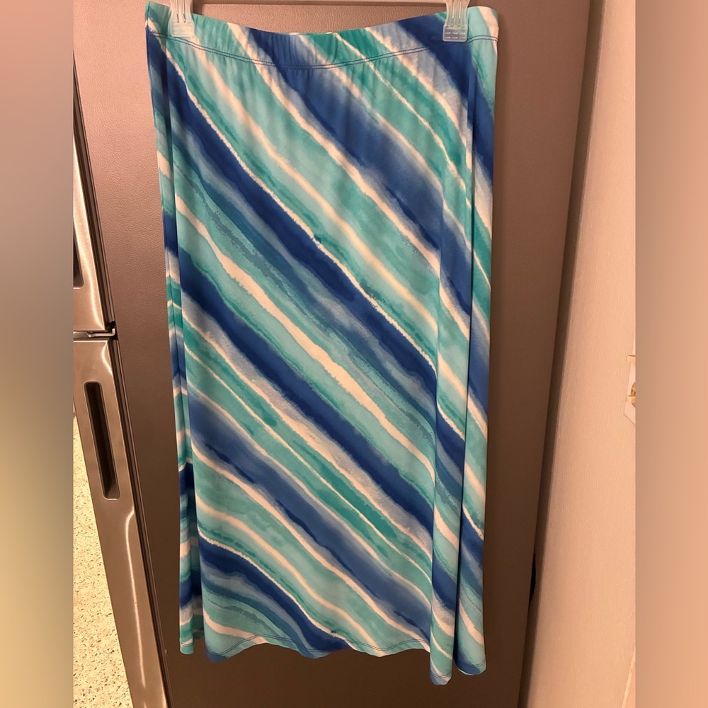 Susan Graver Liquid Knit Maxi Pencil Skirt Wavy Stripe Pull On PM Casual Coastal